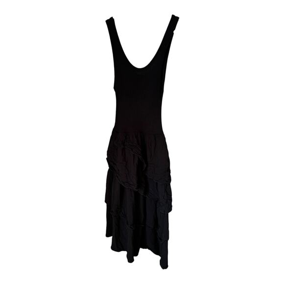 Zara black sleeveless boho ribbed tank top ruffle tiered maxi dress size XS - Picture 7 of 16